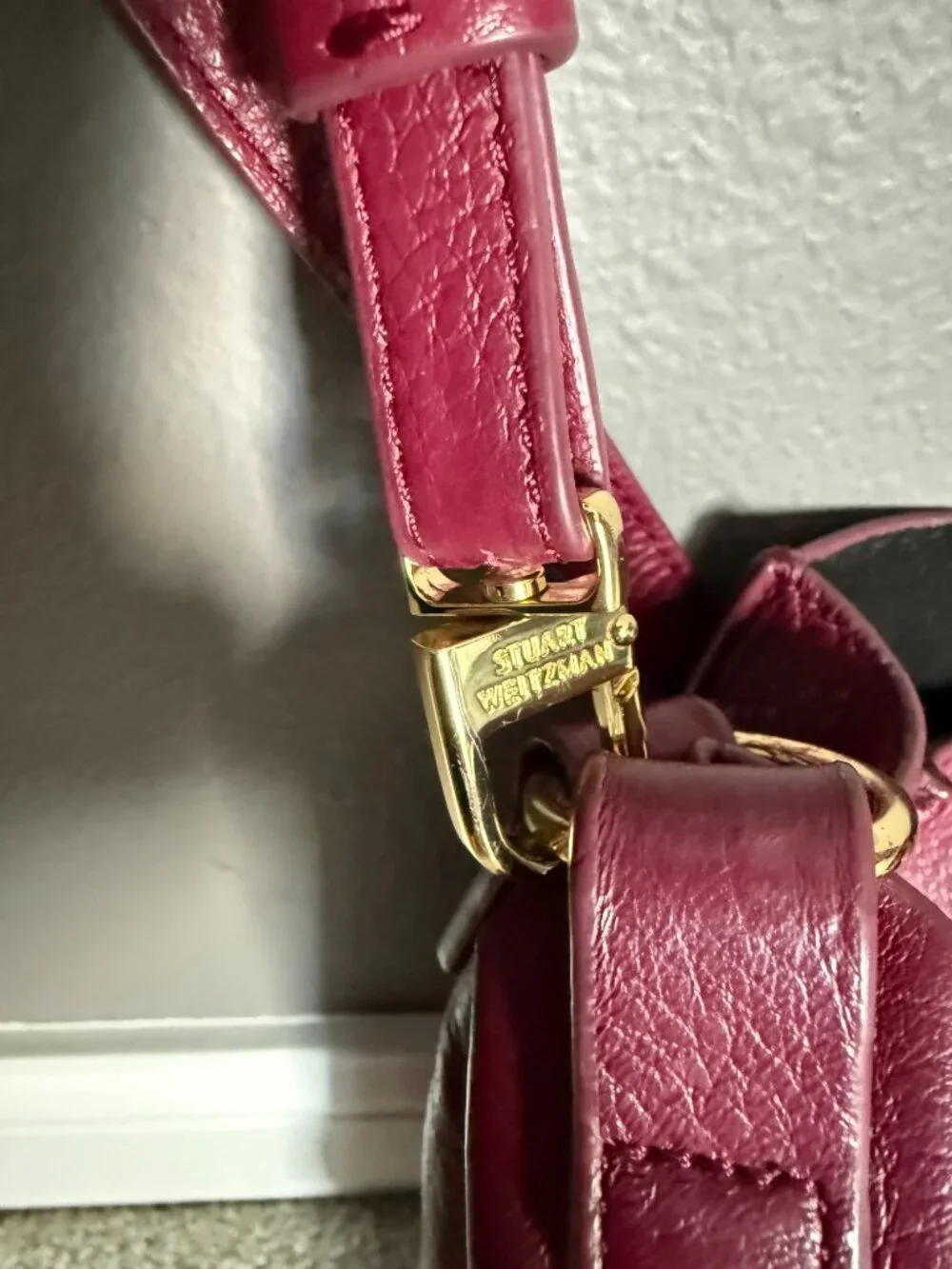 Stuart Weitzman Pebbled Leather Burgundy Hobo Bag